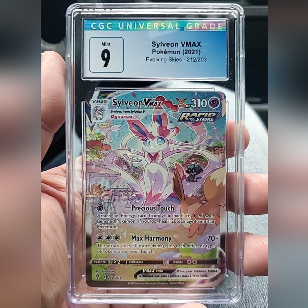 CGC Graded 9 mint/nm Alt Art Sylveon Vmax Pokémon card from evolving skies. New!